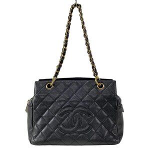 CHANEL Reprint Chain Tote/GST A18004 Black Calfskin Tote Bag Gold hardware